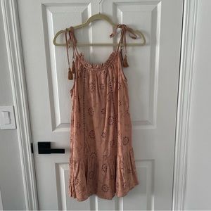 Lace eyelet dress with trimming and tassel straps